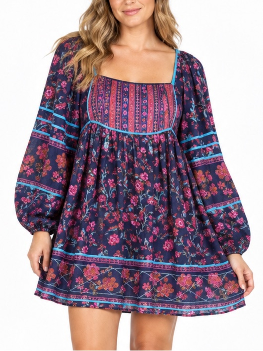 NWT Free People Endless Afternoon Floral Mini Dress Midnight Combo M 100% Cotton
